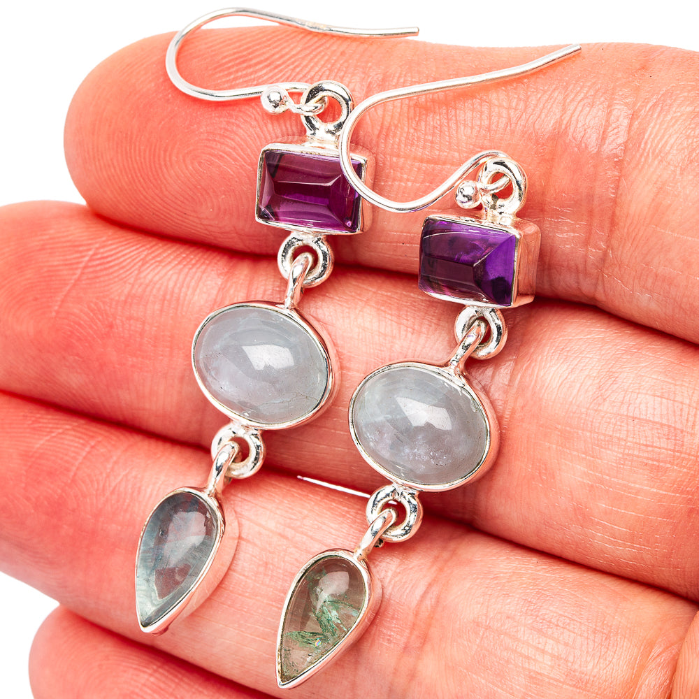 Premium Aquamarine, Amethyst Earrings 2" (.925 Sterling Silver)