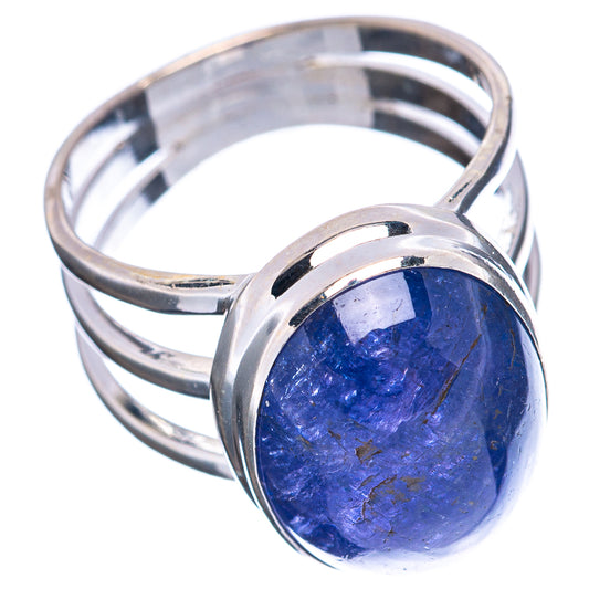 Oval tanzanite ring with blue cabochon and .925 sterling silver band