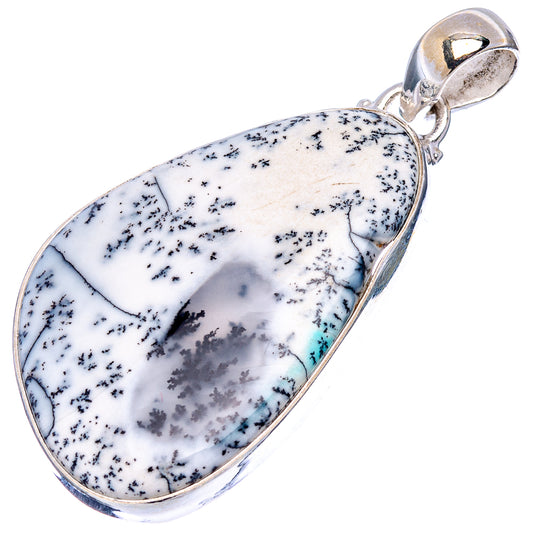 Dendritic opal pendant in .925 sterling silver, oval cabochon with tree-like dendrite pattern