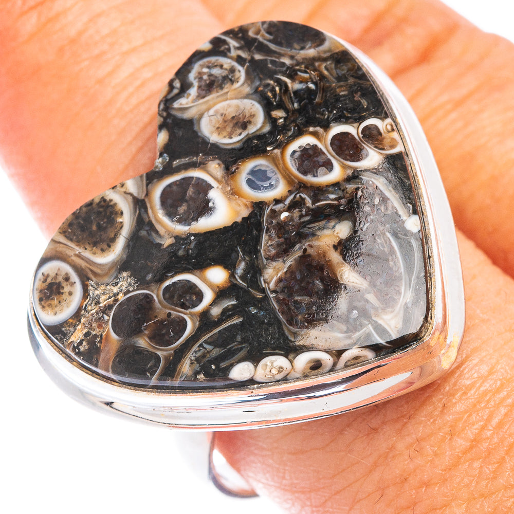 Turritella Agate Heart Ring Size 9.75 (925 Sterling Silver) R7481