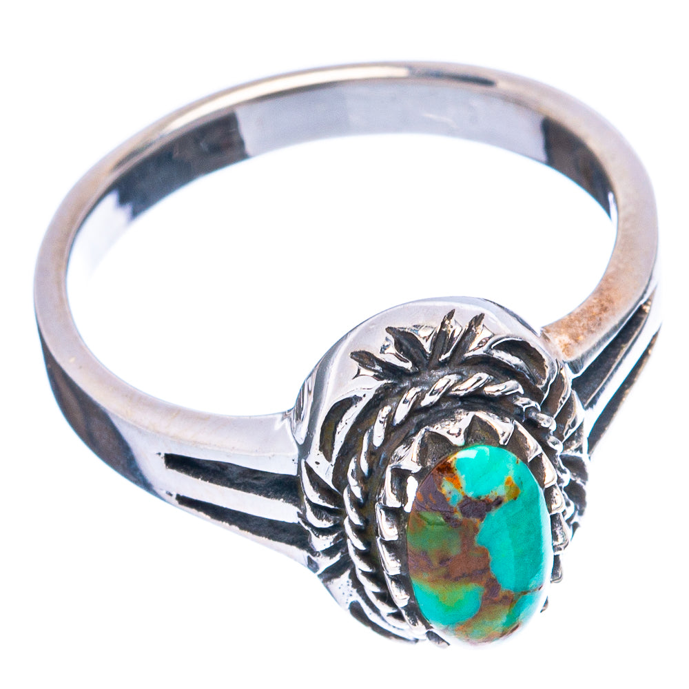 Sterling silver turquoise ring with oval stone and engraved sunburst side design