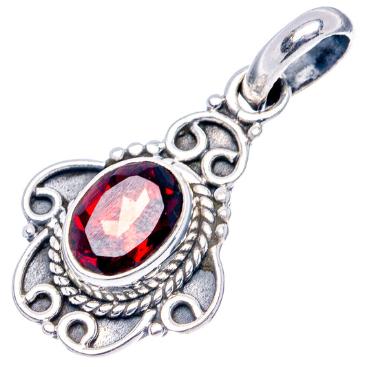 Sterling silver garnet pendant charm with oval red faceted stone and top loop