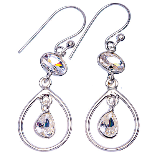 White Quartz Dainty Earrings 1 5/8" (925 Sterling Silver) E2081