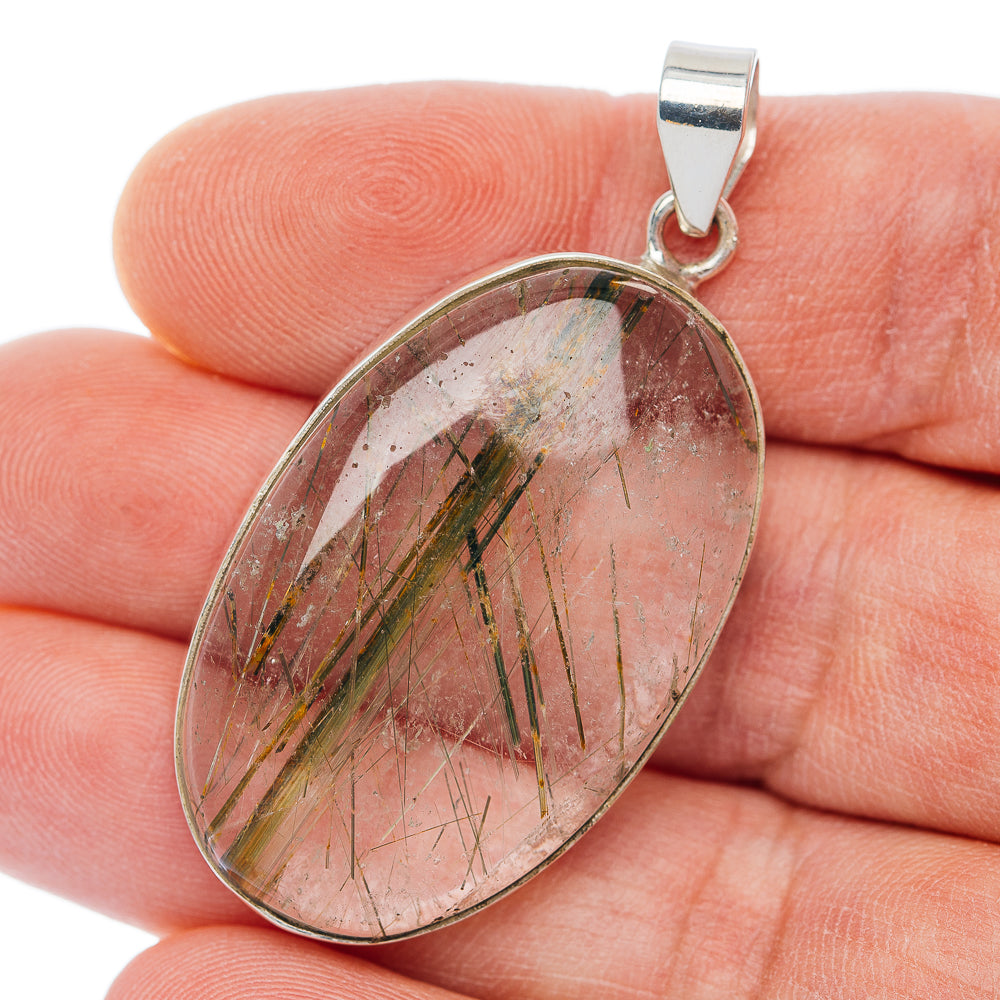 Premium Green Rutilated Quartz Pendant 1 7/8" (.925 Sterling Silver)