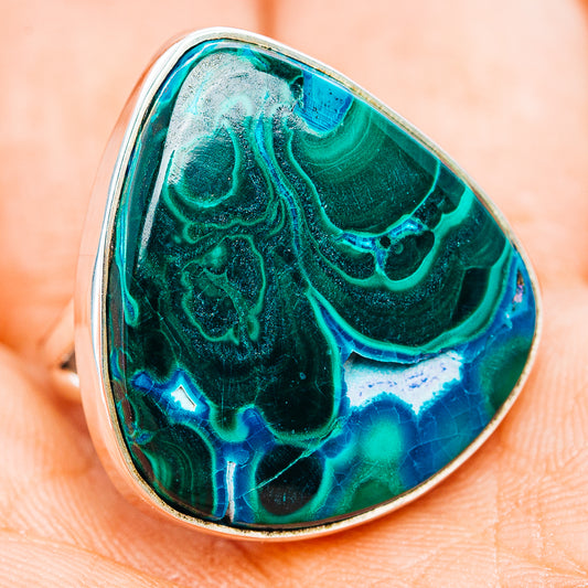 Premium Malachite In Chrysocolla Ring Size 8 (.925 Sterling Silver)