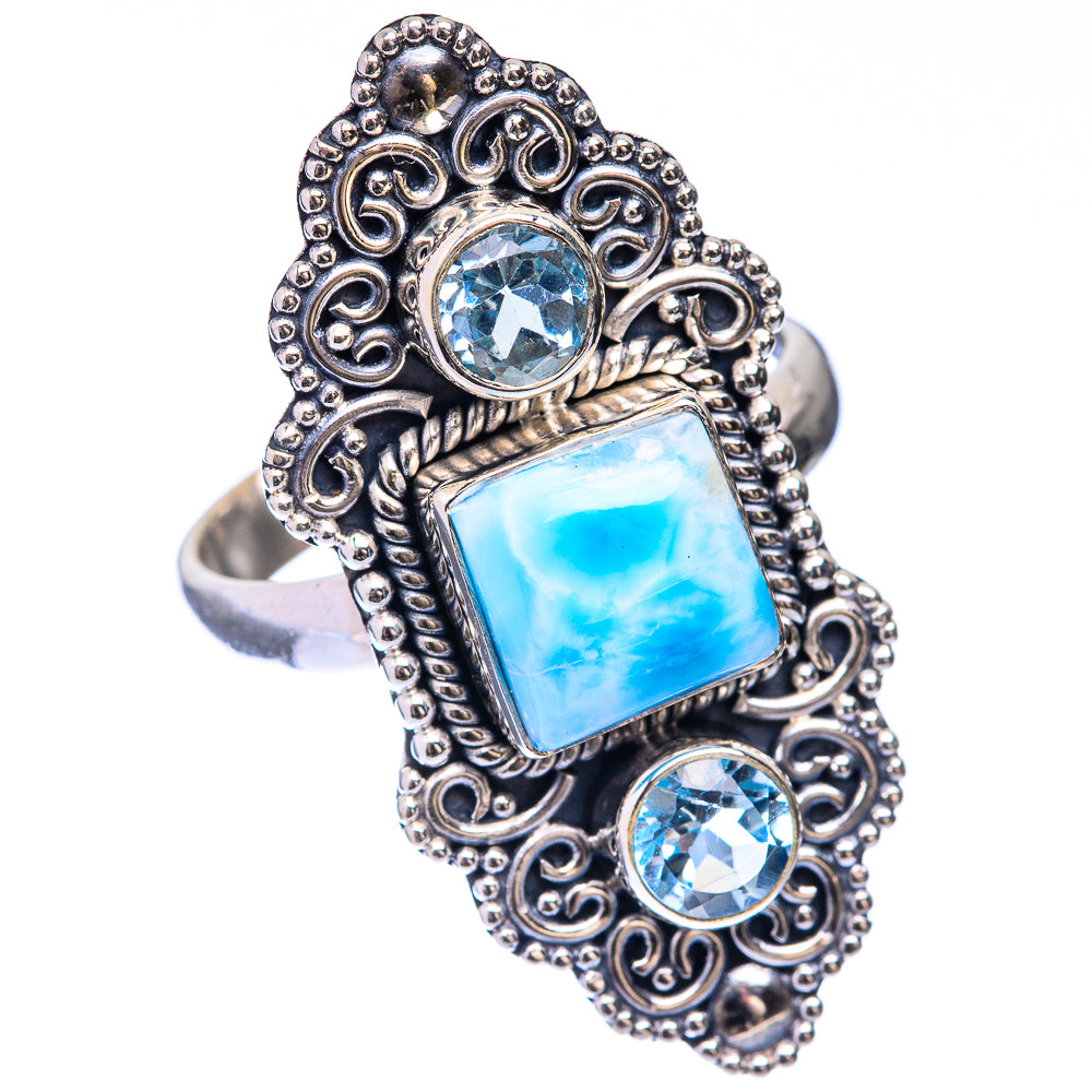 Large Larimar, Blue Topaz Ring Size 8.75 (925 Sterling Silver) R141633