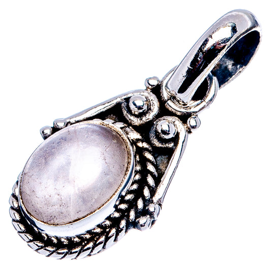 Dainty rose quartz pendant in .925 sterling silver, oval light pink cabochon bezel