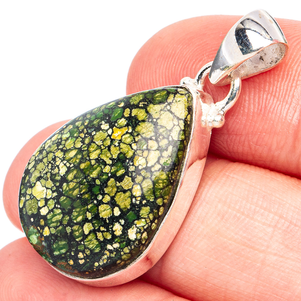 Silver spiderweb turquoise teardrop pendant with loop bail