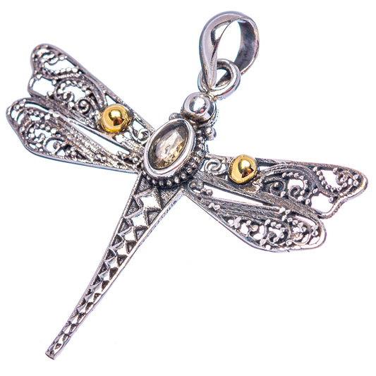 Dragonfly pendant in .925 sterling silver with oval citrine and yellow round accents