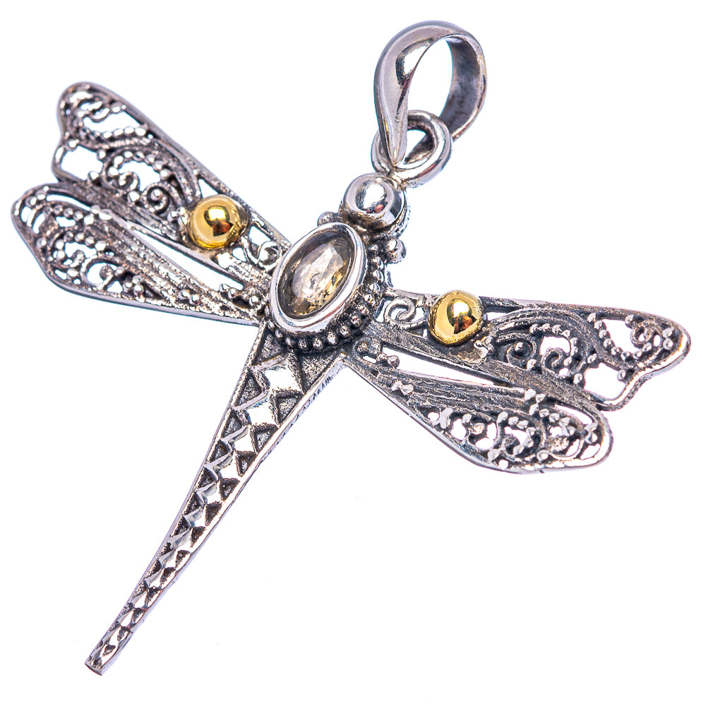 Dragonfly pendant in .925 sterling silver with oval citrine and yellow round accents