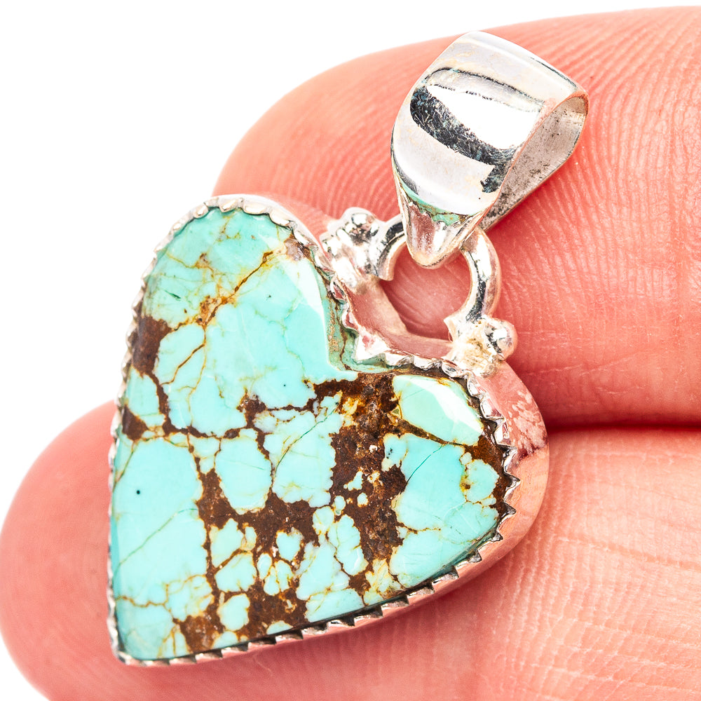 Rare Number 8 Mine Turquoise Heart Pendant 1 1/8" (.925 Sterling Silver)