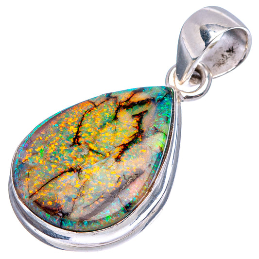 Sterling silver opal pendant, teardrop stone with colorful iridescent pattern and loop bail