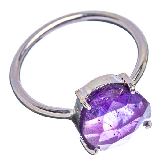 Oval faceted amethyst ring in sterling silver with open prong band