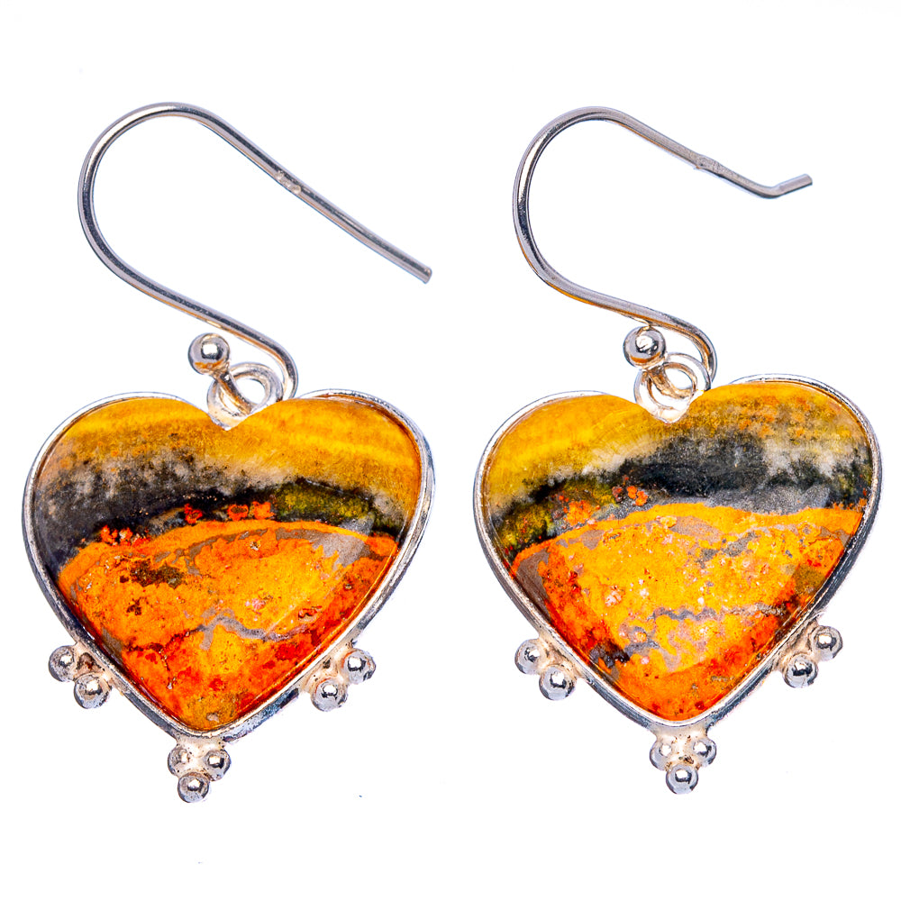 Bumble Bee Jasper Heart Earrings 1 3/8" (925 Sterling Silver) E1738