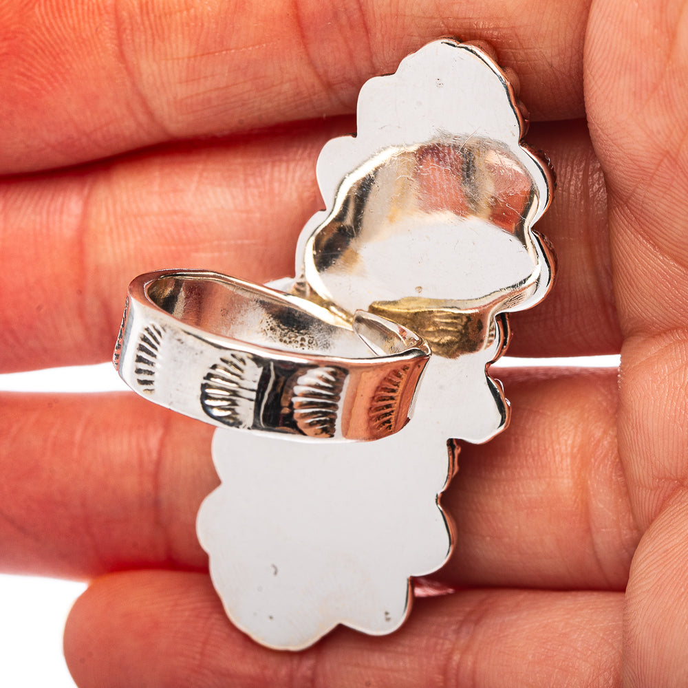 Exclusive Southwestern Style White Buffalo Turquoise Ring Size 7 Adjustable (.925 Sterling Silver)
