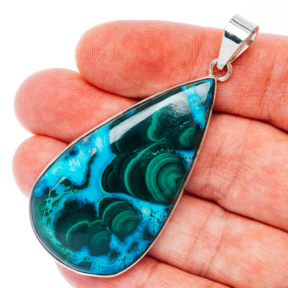 Huge Premium Malachite In Chrysocolla Pendant 2 3/8" (.925 Sterling Silver)