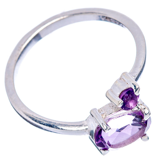 Sterling silver band amethyst ring with oval center stone and two side stones
