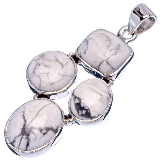 Sterling silver howlite pendant with four oval stones and top bail, angled view
