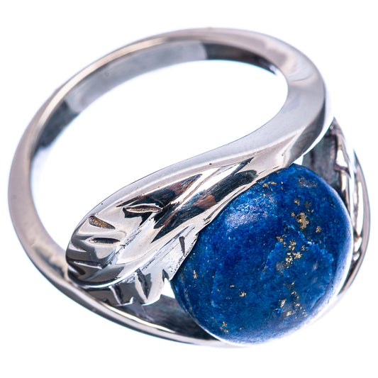 Sterling silver lapis lazuli ring with openwork zigzag band and round blue cabochon