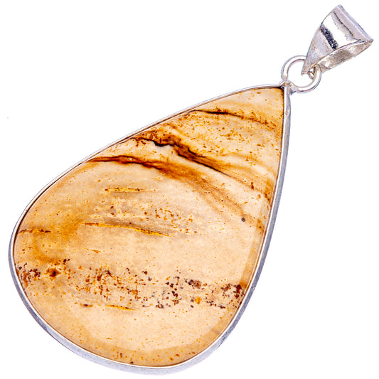 Picture jasper teardrop pendant with silver-plated frame and loop bail