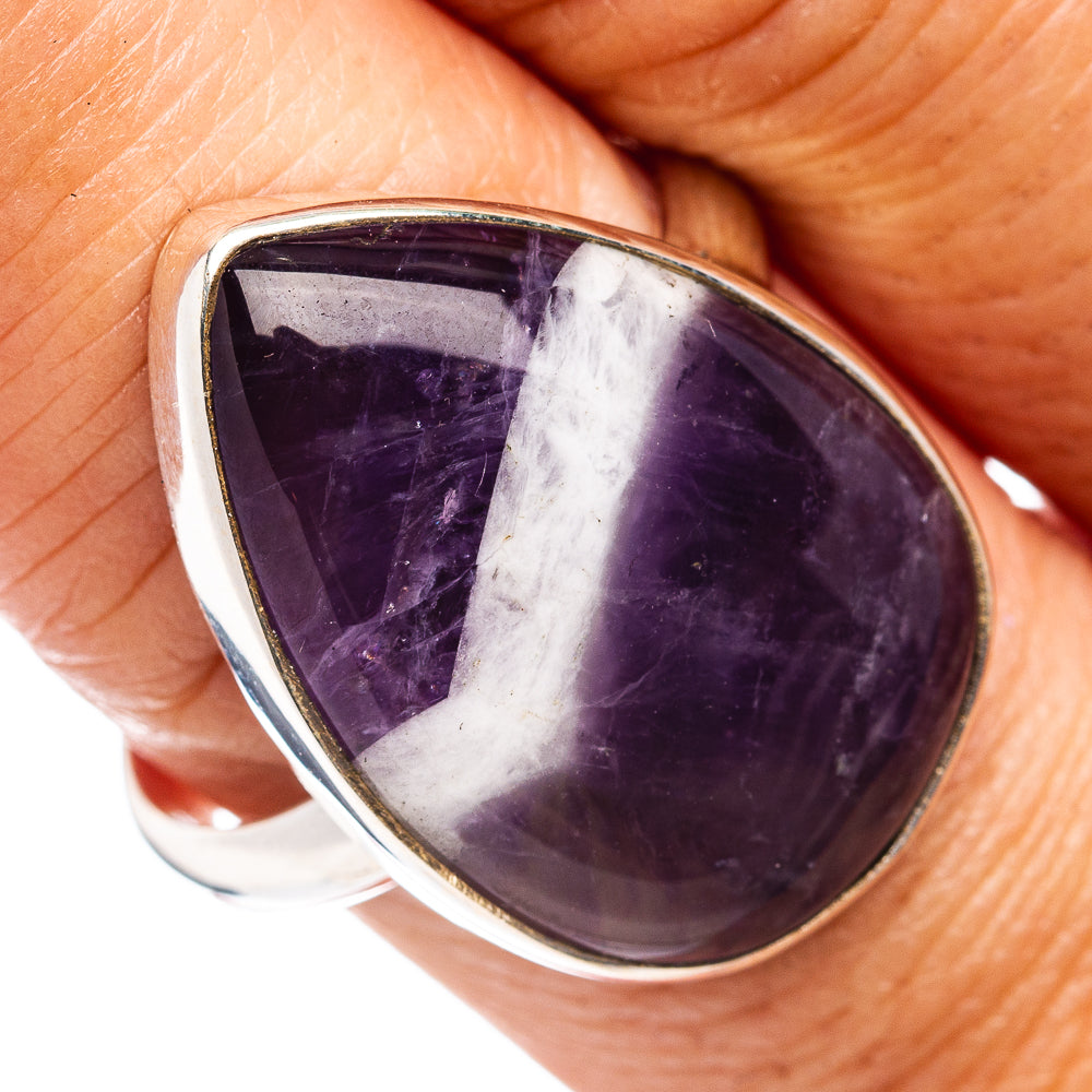 Premium Chevron Brazilian Amethyst Ring Size 9 Adjustable (.925 Sterling Silver)