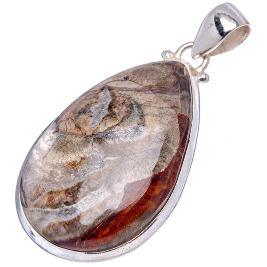 Teardrop rhyolite pendant .925 sterling silver bezel with dark amber and light stone