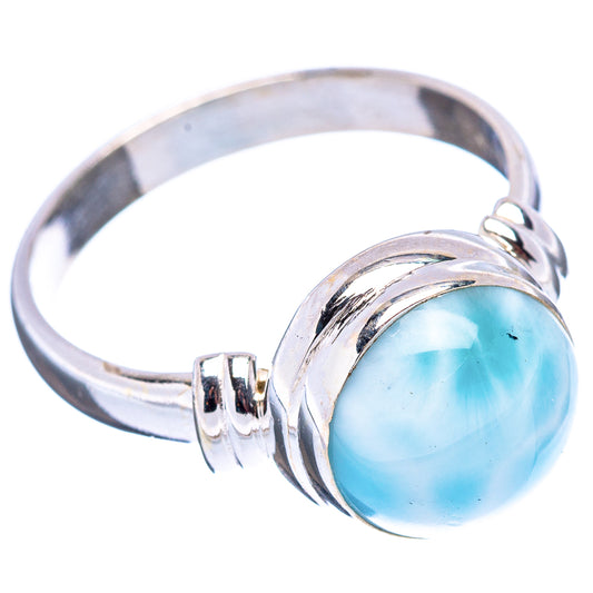 Sterling silver ring with oval light-blue larimar cabochon and curved split band