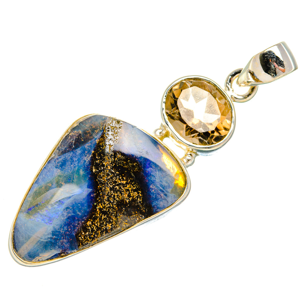 Boulder Opal, Smoky Quartz Pendant 2" (925 Sterling Silver) PD37915