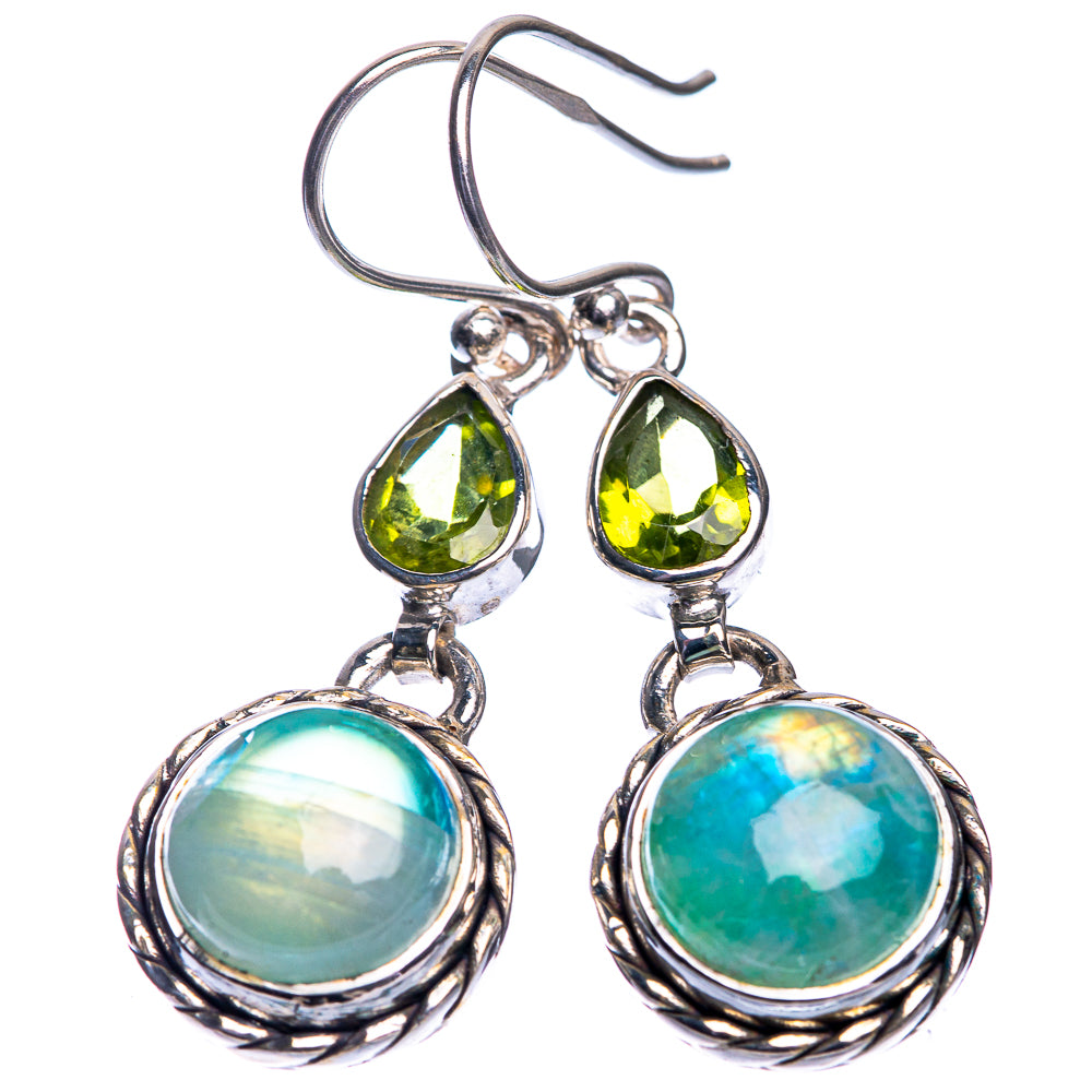 Green Moonstone, Peridot Earrings 1 5/8" (925 Sterling Silver) E432738