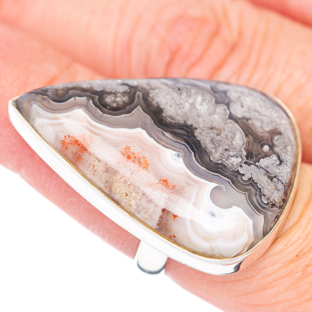 Large Premium Crazy Lace Agate Ring Size 8 Adjustable (.925 Sterling Silver)