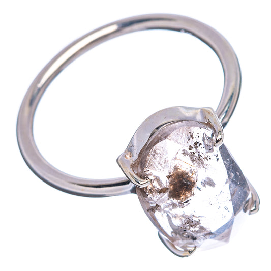 Sterling silver cacoxenite ring with oval faceted gemstone, prong settings, size 7