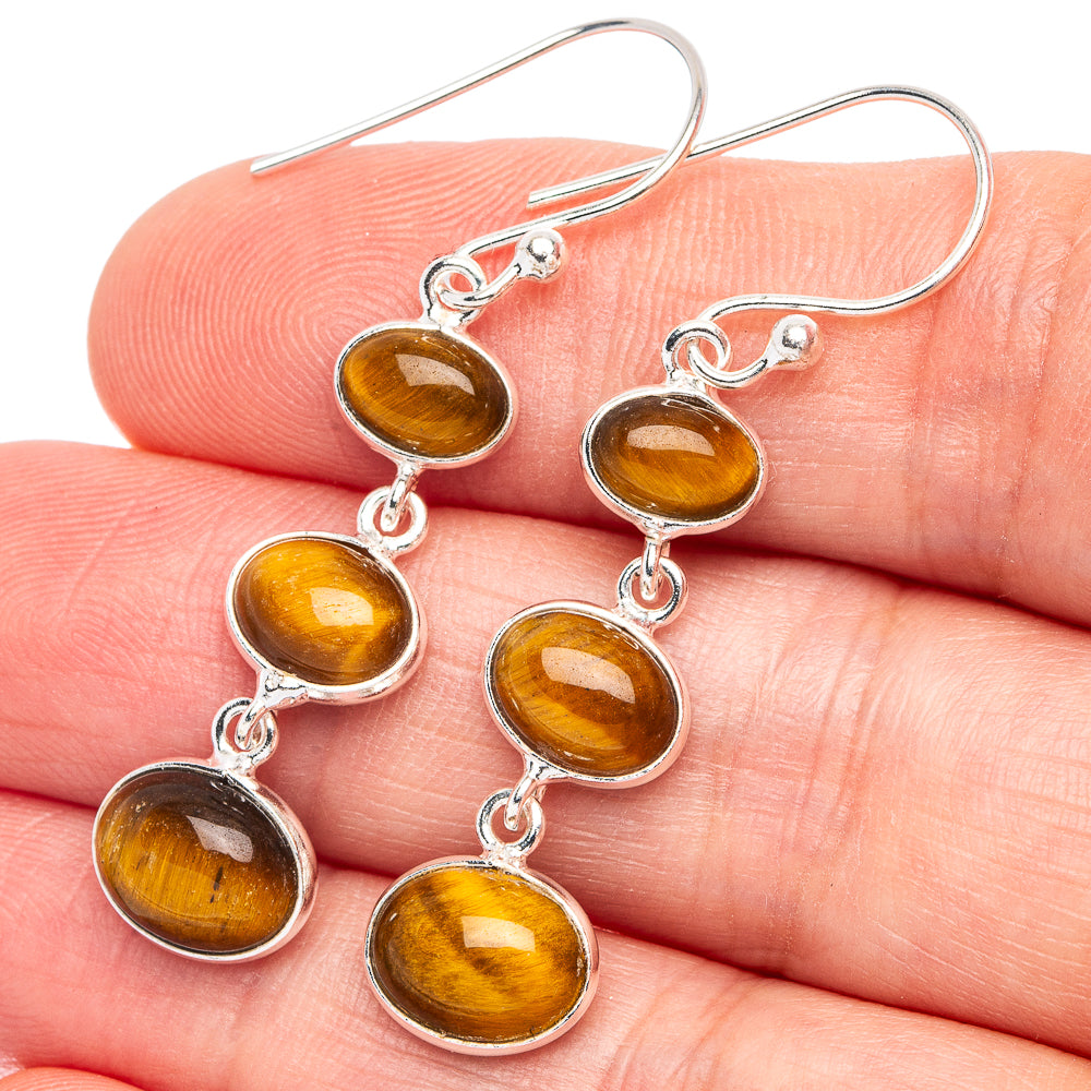 Dainty Tiger Eye Earrings 1 3/4" (925 Sterling Silver) E2891