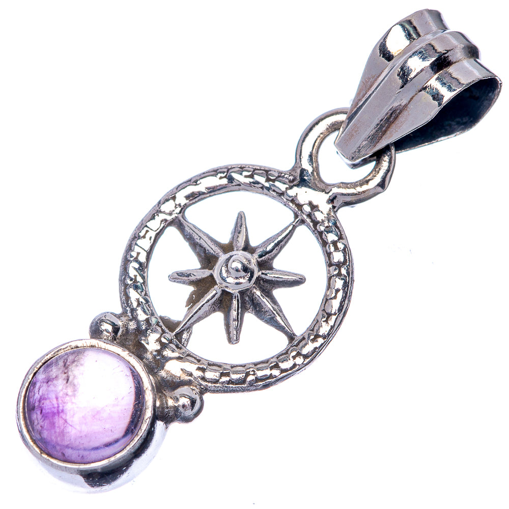 Amethyst dainty sterling silver pendant with starburst center and round purple stone