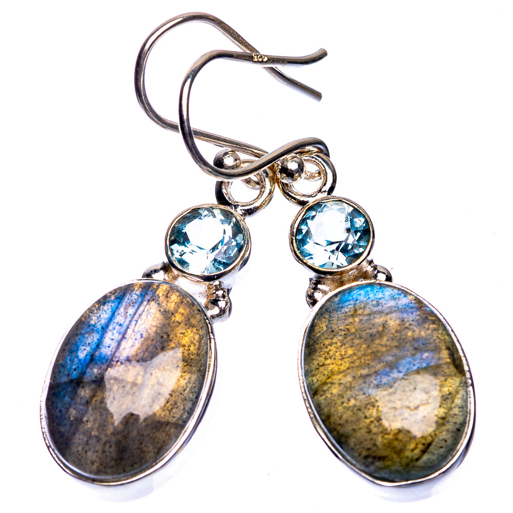 Labradorite, Blue Topaz Earrings 1 1/2" (925 Sterling Silver) E432656