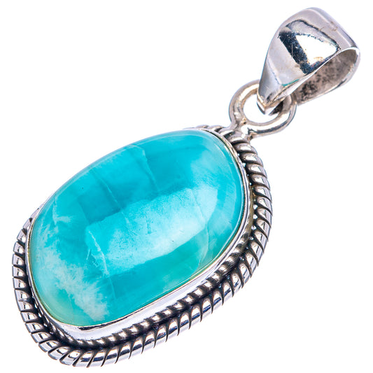 Blue larimar oval pendant with rope-edged .925 sterling silver bail