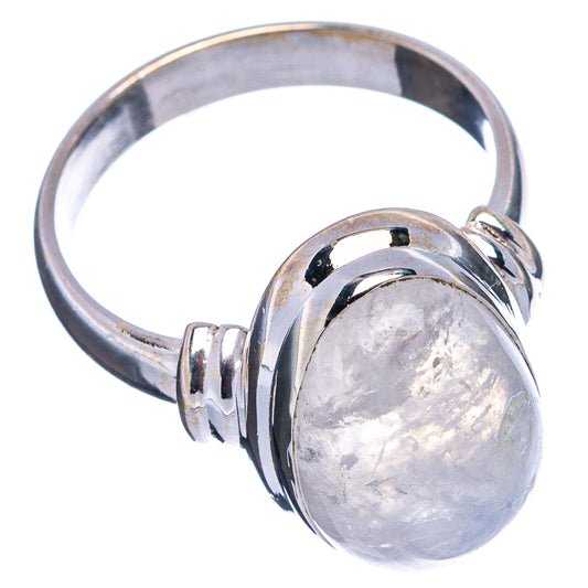 Sterling silver oval moonstone ring with bezel setting, side view of band and stone