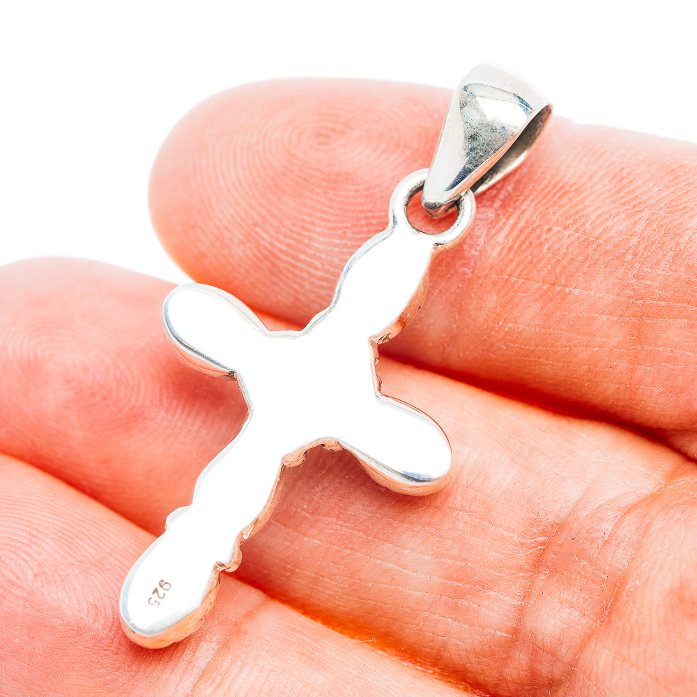 Southwestern Style White Buffalo Turquoise Cross Pendant 1 5/8" (.925 Sterling Silver)
