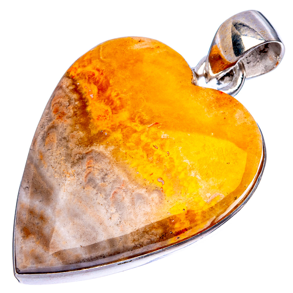 Silver heart pendant with warm orange-yellow bee jasper stone and shiny bezel edge