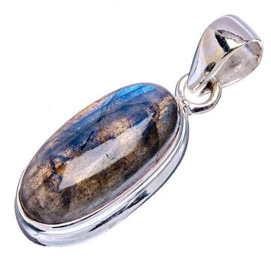 Oval labradorite pendant with sterling silver frame and bail, blue and gray stone