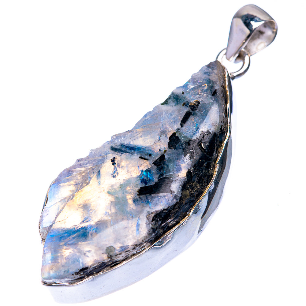Raw Rainbow Moonstone Pendant 2 1/8" (925 Sterling Silver) P39275