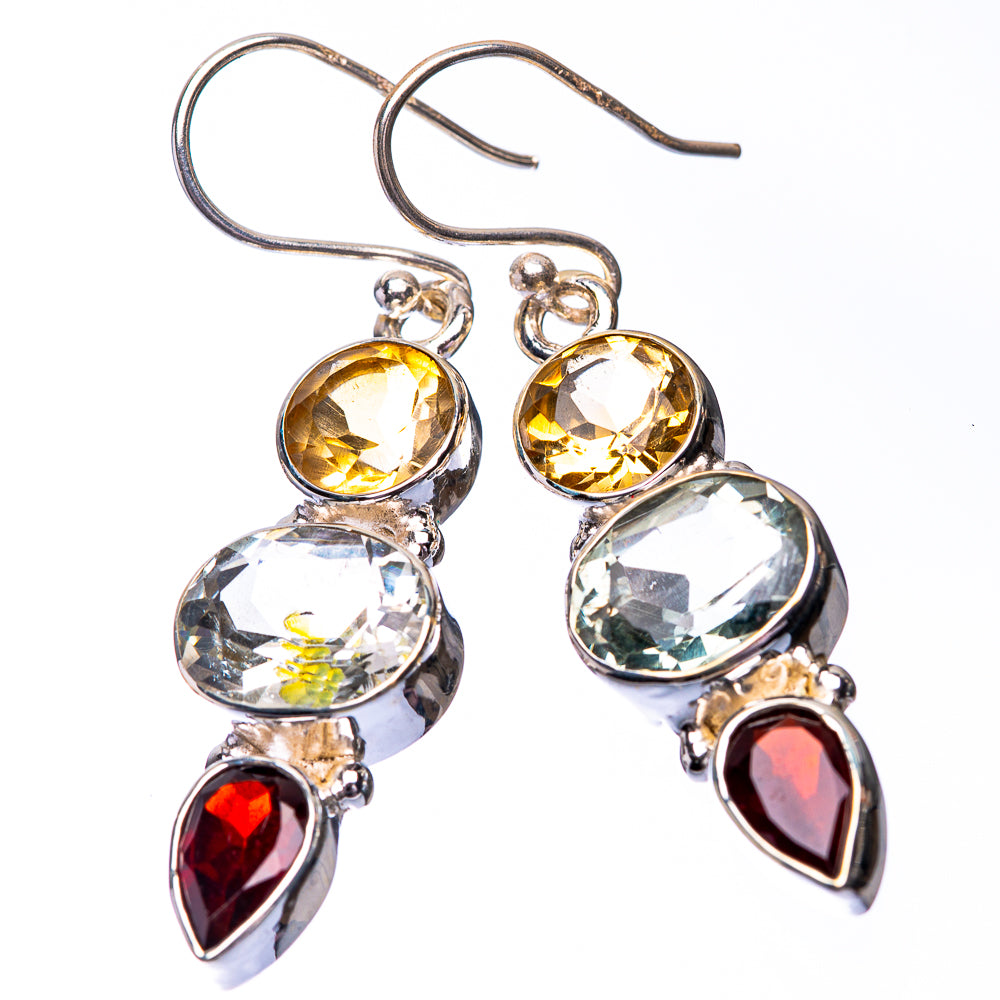 White Quartz, Garnet, Citrine Earrings 1 3/4" (925 Sterling Silver) E432254