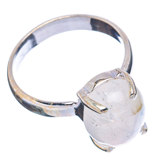 Rainbow moonstone ring, oval moonstone bezel-style prongs on .925 sterling band
