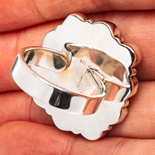 Exclusive Southwestern Style Puprle Spiny Oyster, Variscite Ring Size 8 Adjustable (.925 Sterling Silver)