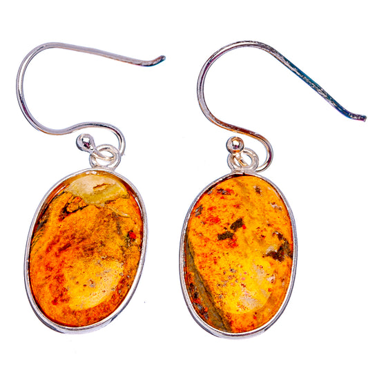 Pair of oval amber-yellow jasper drop earrings with .925 sterling silver ear hooks
