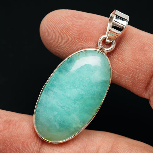 Chrysoprase oval pendant with mint-green stone bezel and sterling silver bail