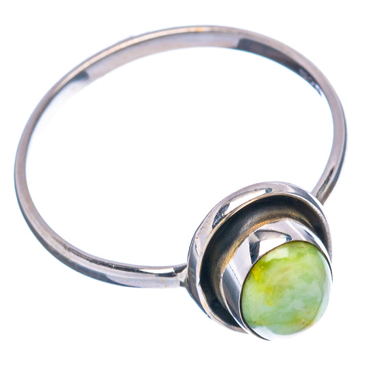 925 sterling silver dainty ring with green turquoise cabochon, side view