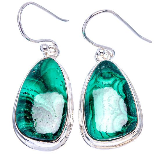 Green malachite teardrop earrings in .925 sterling silver with fishhook backs