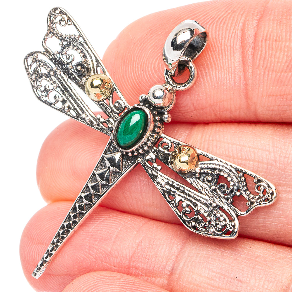 Malachite Dragonfly Pendant 1 5/8" (925 Sterling Silver) P45423