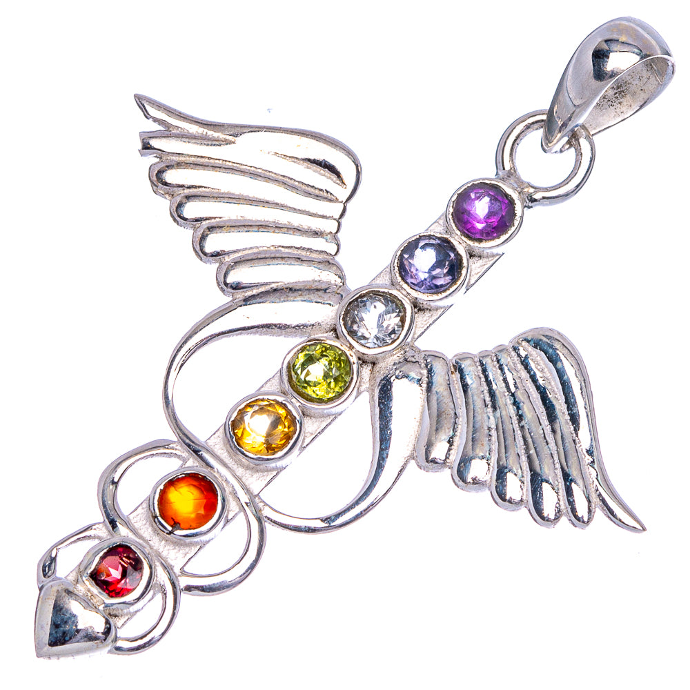 925 sterling silver chakra wings pendant with rainbow gemstone beads and bail