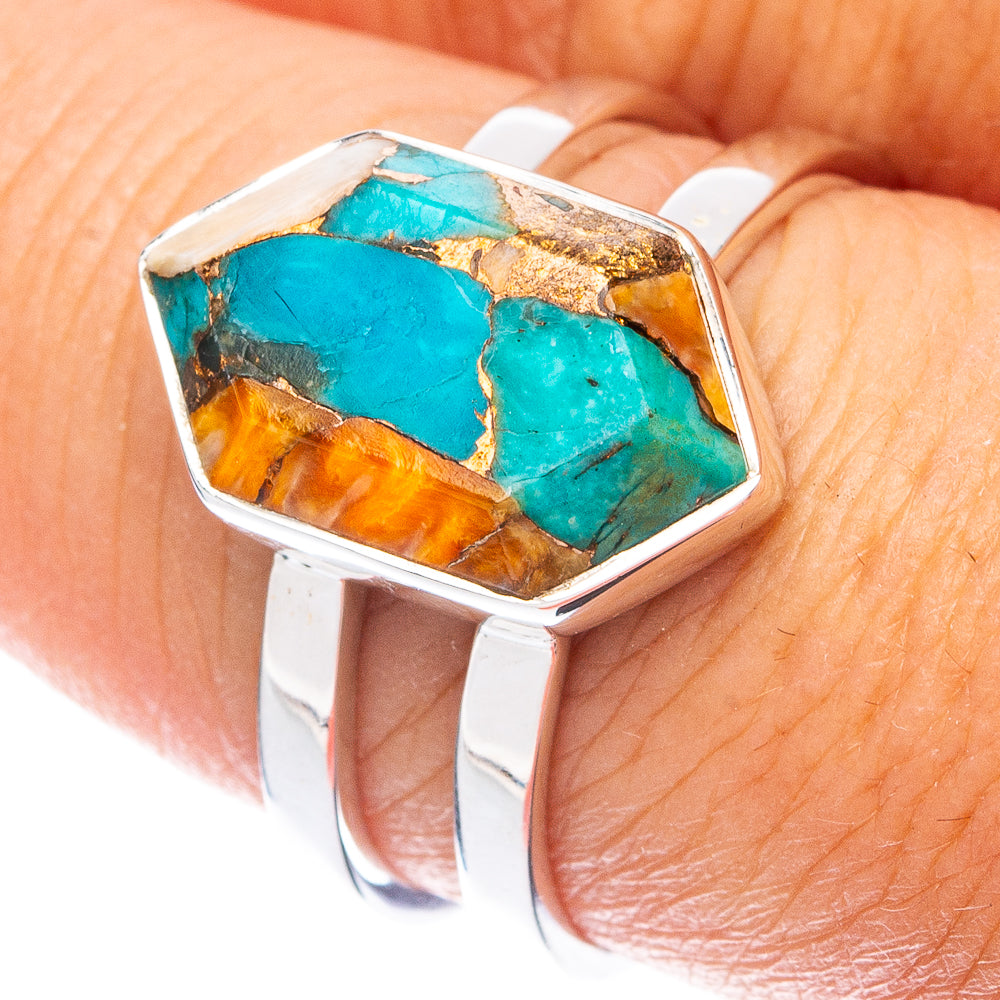 Premium Spiny Oyster Turquoise Ring Size 8 (925 Sterling Silver) RING7681